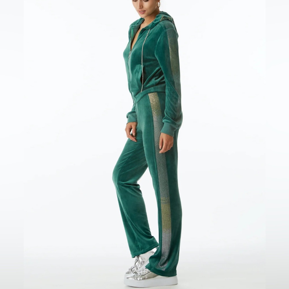 💚✨NWT JUICY COUTURE 25th ANNIVERSARY HOODED VELOUR ZIP TRACK SUIT IN JADE GREEN
